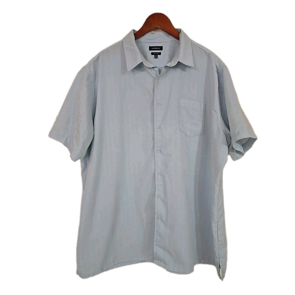 Croft & Barrow Mens Blue Dress Shirt XXL Short Sleeve Button Front Classic Fit